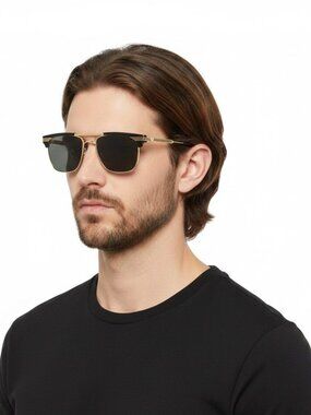 Gucci Black Gold Grey Square Frame Metal Designer Sunglasses